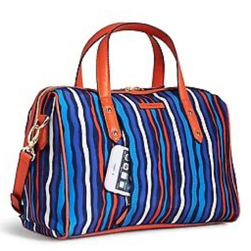 NEW Vera Bradley Cobalt Stripe Preppy Poly Marlo Satchel Bag Crossbody Strap
